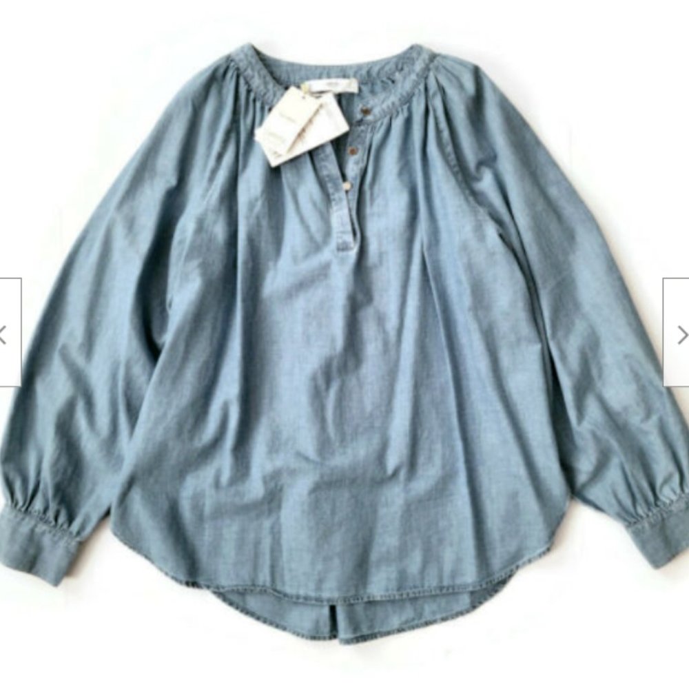 Womens Mango Blouse Top Long Sleeve Light Blue Denim New Without Tags Size 4 / S